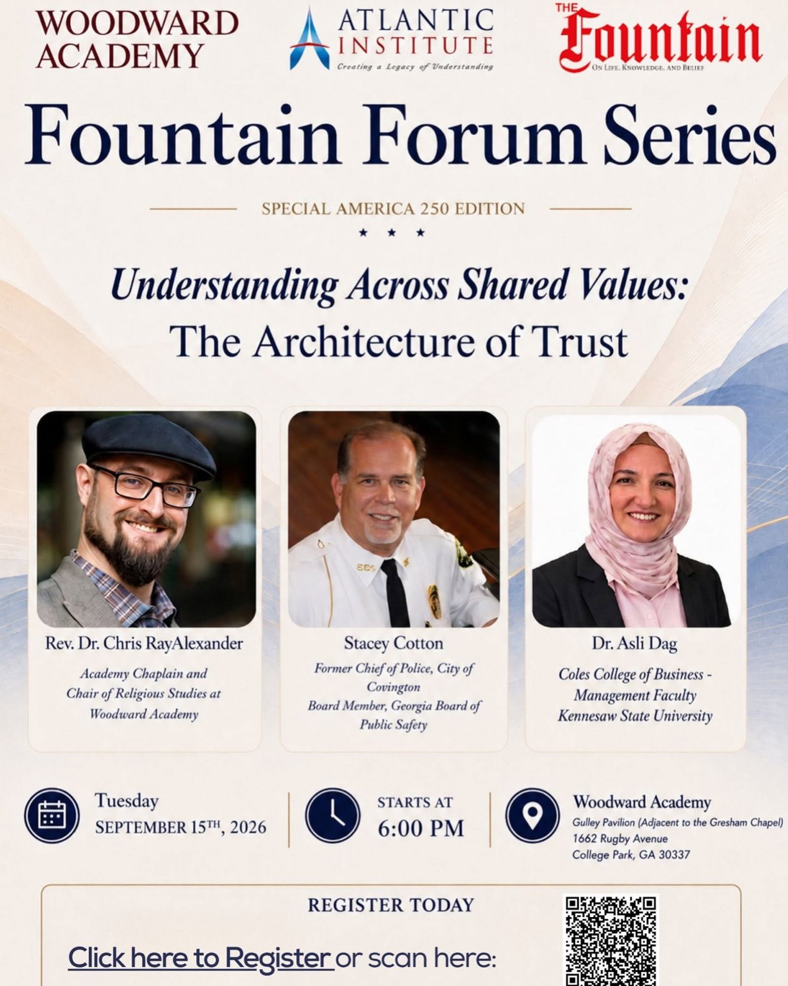Panelists for the Fountain Forum Series: Understanding Across Shared Values - The Architecture of Trust